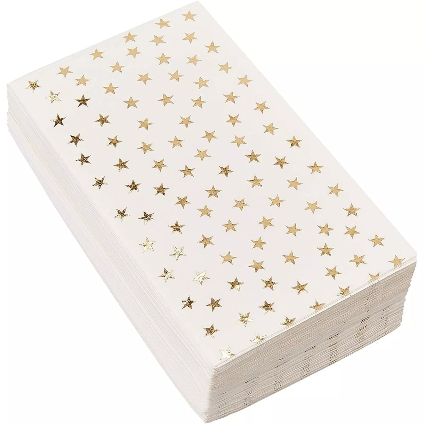 50 Pack White and Gold Dinner Napkins, Disposable w/ Gold Stars 3 Ply, 4x8 in