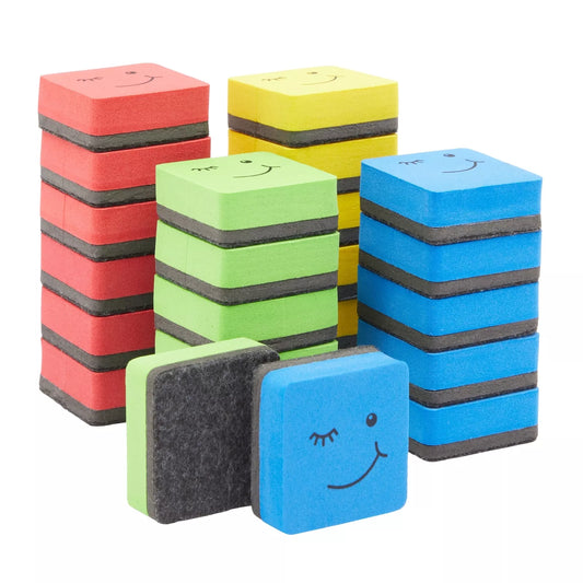 24-Pack Magnetic Mini Dry Erase Erasers - 2x0.7 Inch, 4 Colors, for Classroom