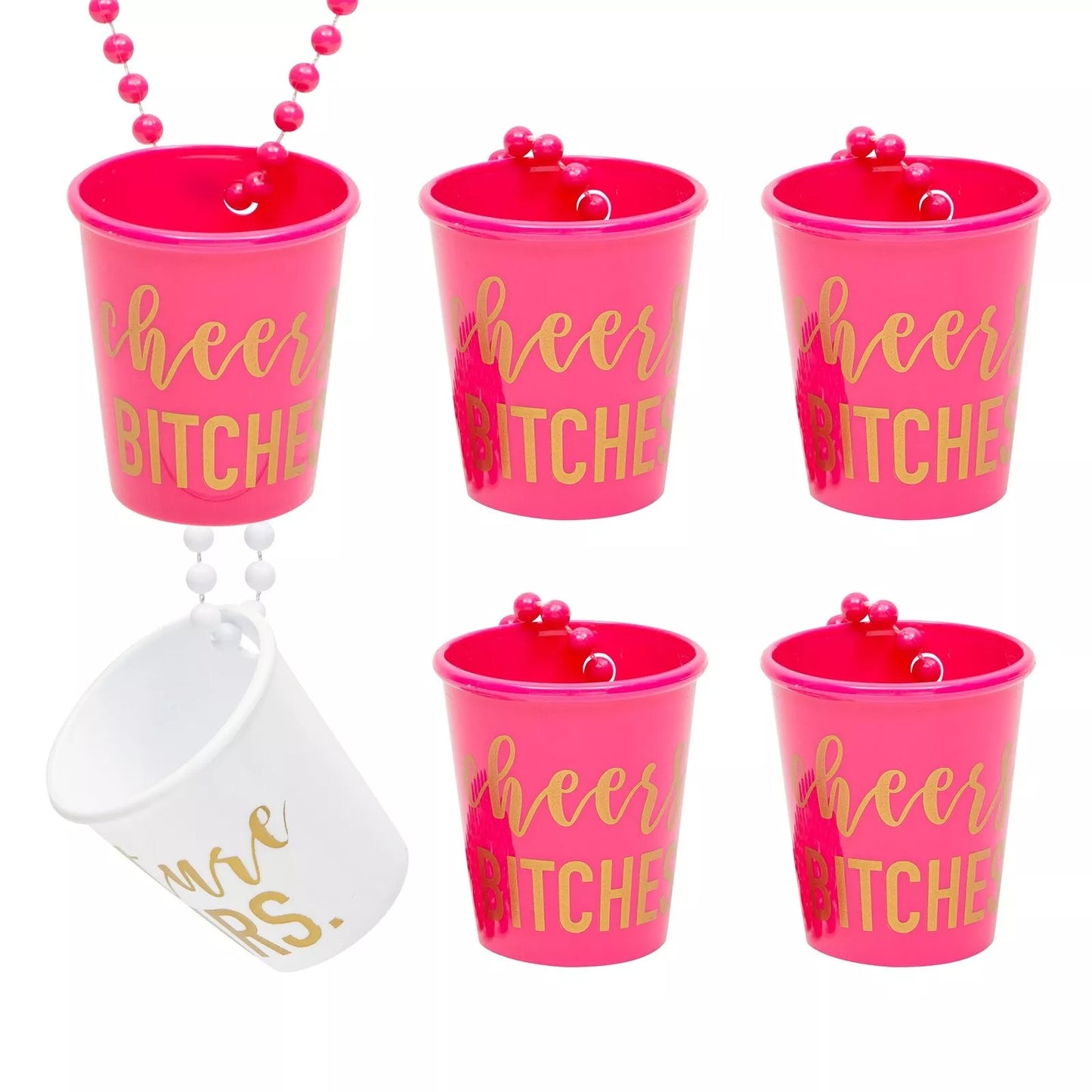 6 Pack Pink Bachelorette Shot Glass Necklaces, Party Favors