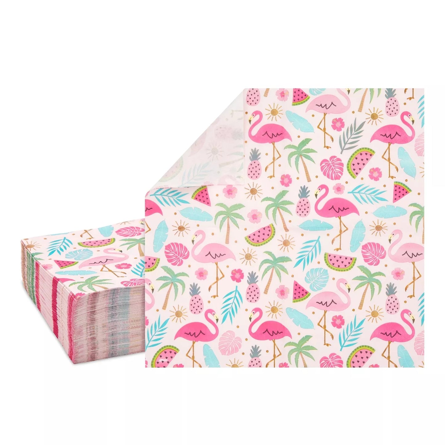 100x Party Paper Flamingo Cocktail Napkins for Tropical Luau Birthday Supplies