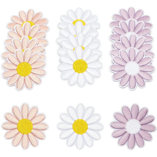 12-Pack Fabric Iron-On Patches, Daisy Flowers