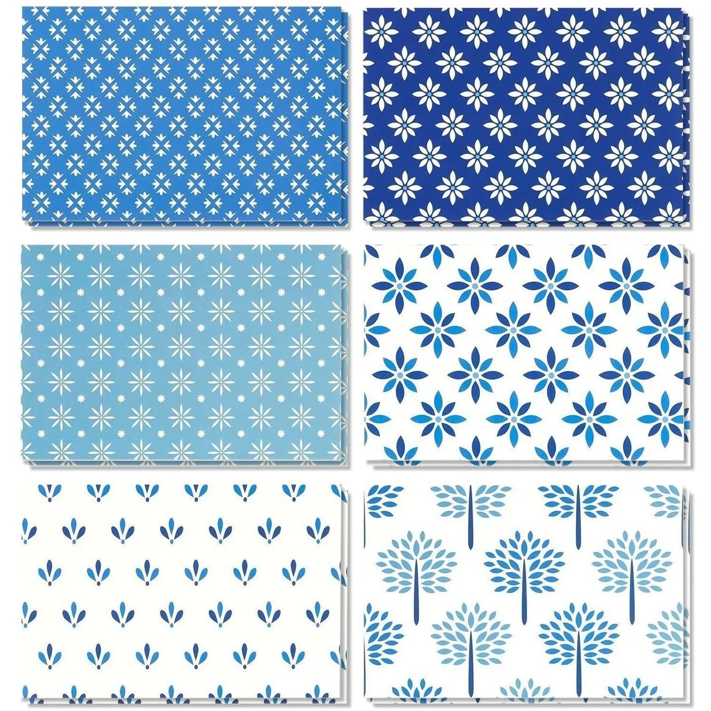 48-Pack Blue Stationery Notecards and Envelopes Set, 6 Designs, Blank Inside