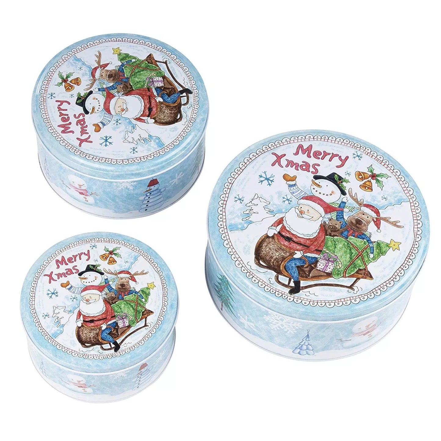 Set of 3 Christmas Nesting Cake Tins, Cookie Food Storage