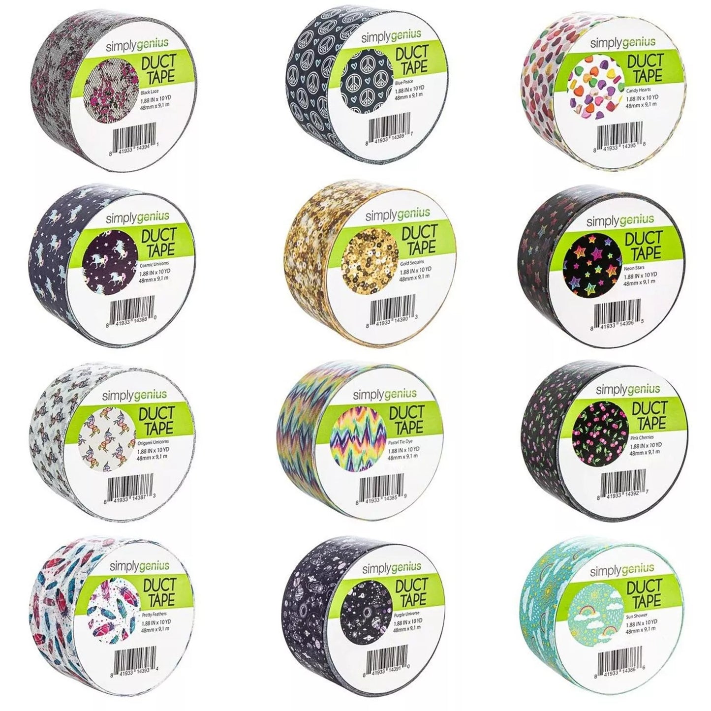 12-Pack Whimsical Patterns Duct Tape, 10 Yards Each