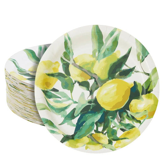 80-Pack Disposable Lemon Paper Plates - 9 in, Birthday Party Decorations