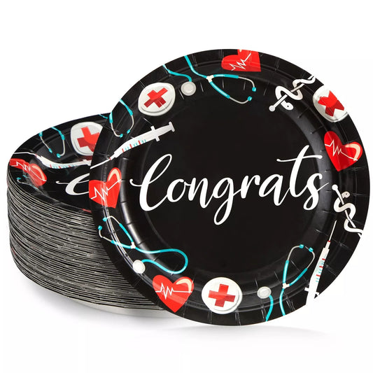 80 Pack 9" Nurse Paper Plates for Nursing Graduation Party