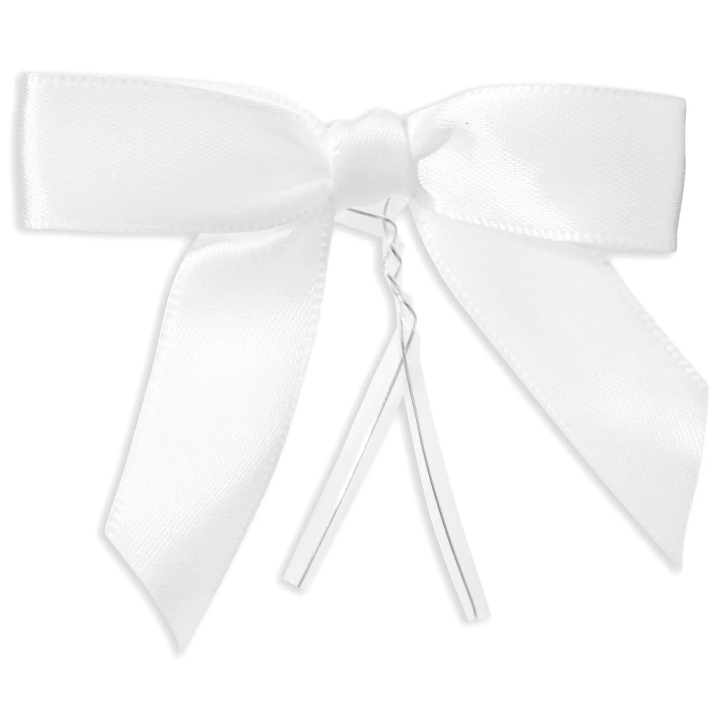 100-Pack White Twist Tie Bows, 2.5x3 Inch, Pre-Tied Satin Ribbon