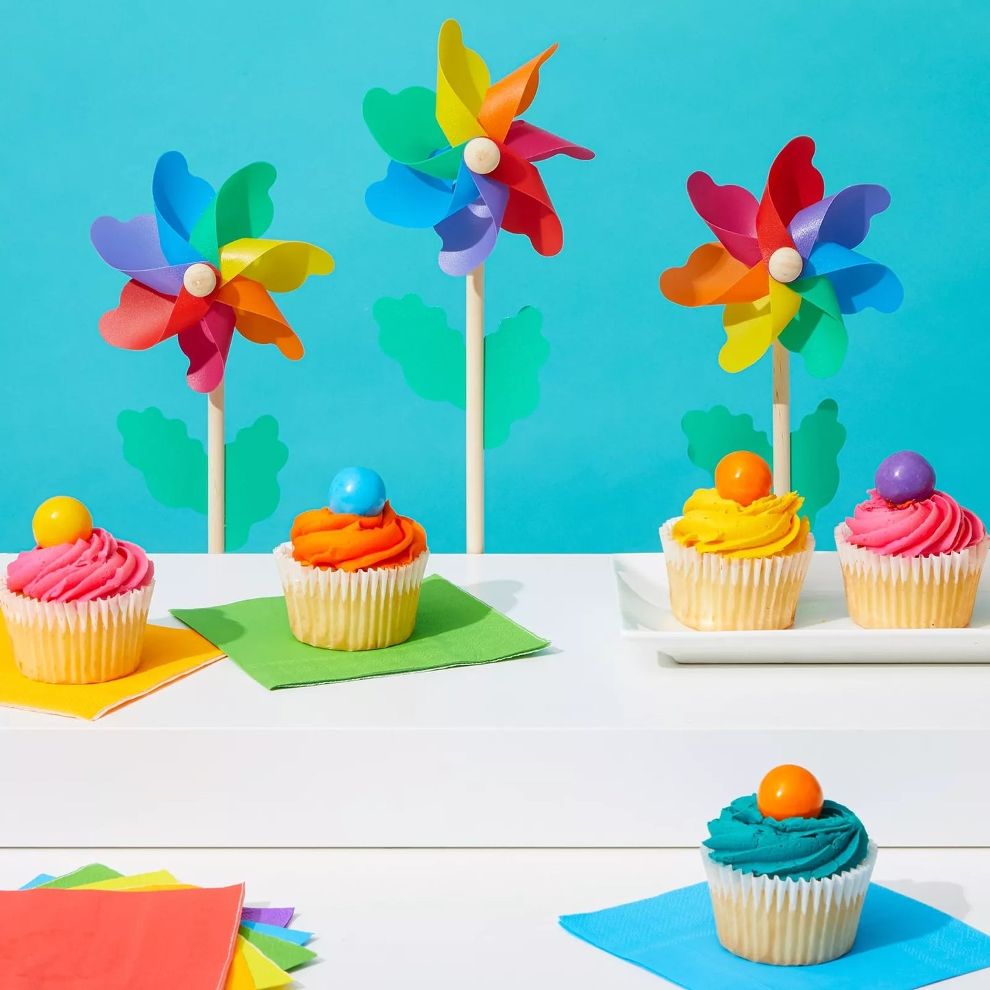 12-Pack Rainbow Flower Pinwheels