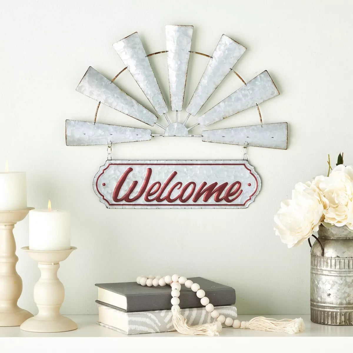 Rustic Farmhouse Welcome Sign with Metal Chains