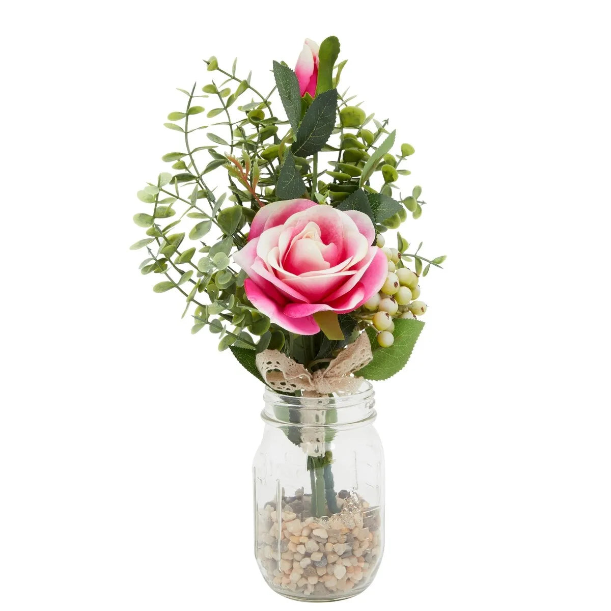 14x17 Artificial Floral Arrangement Pink Rose & Eucalyptus Bouquet