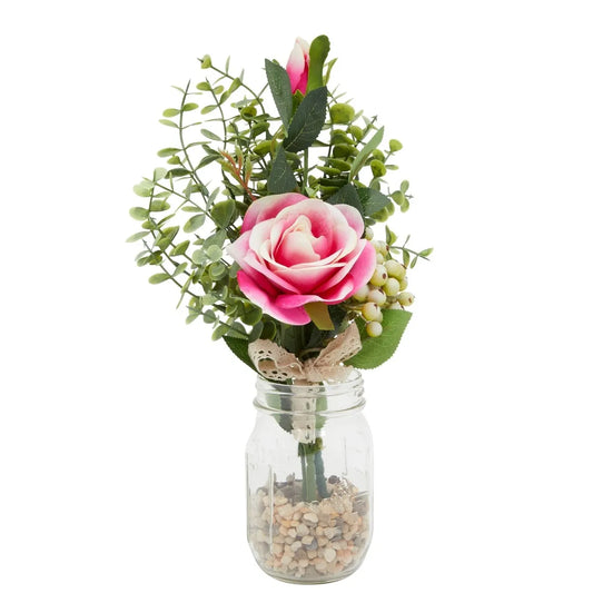 14x17 Artificial Floral Arrangement Pink Rose & Eucalyptus Bouquet