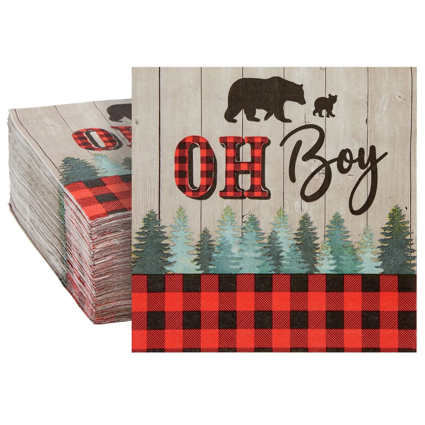 100 Pack Napkins with Buffalo Plaid Design, Lumberjack Decorations, 6.5 In