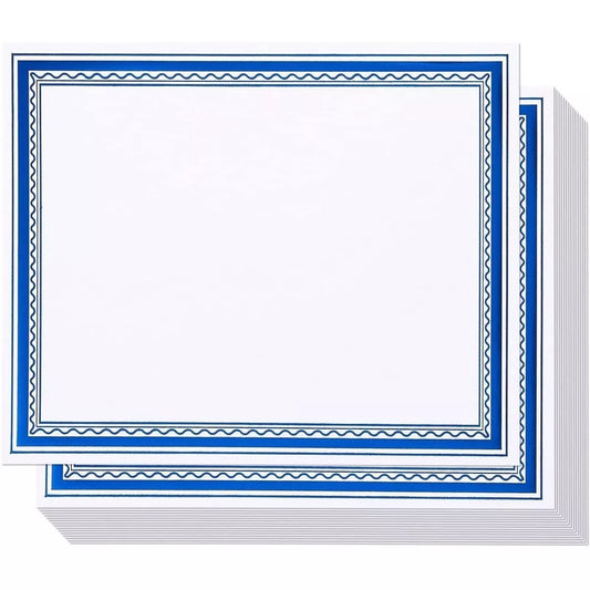 50 Pack Blank Certificate Award Printer Paper Blue Foil Border 8.5" x 11"