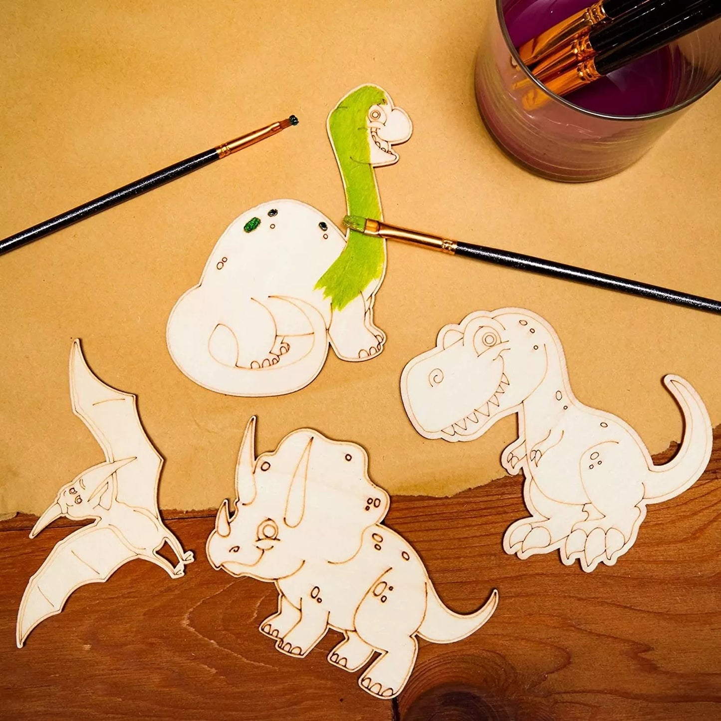 24 Pack Unfinished Wood Cutout Dinosaur Theme