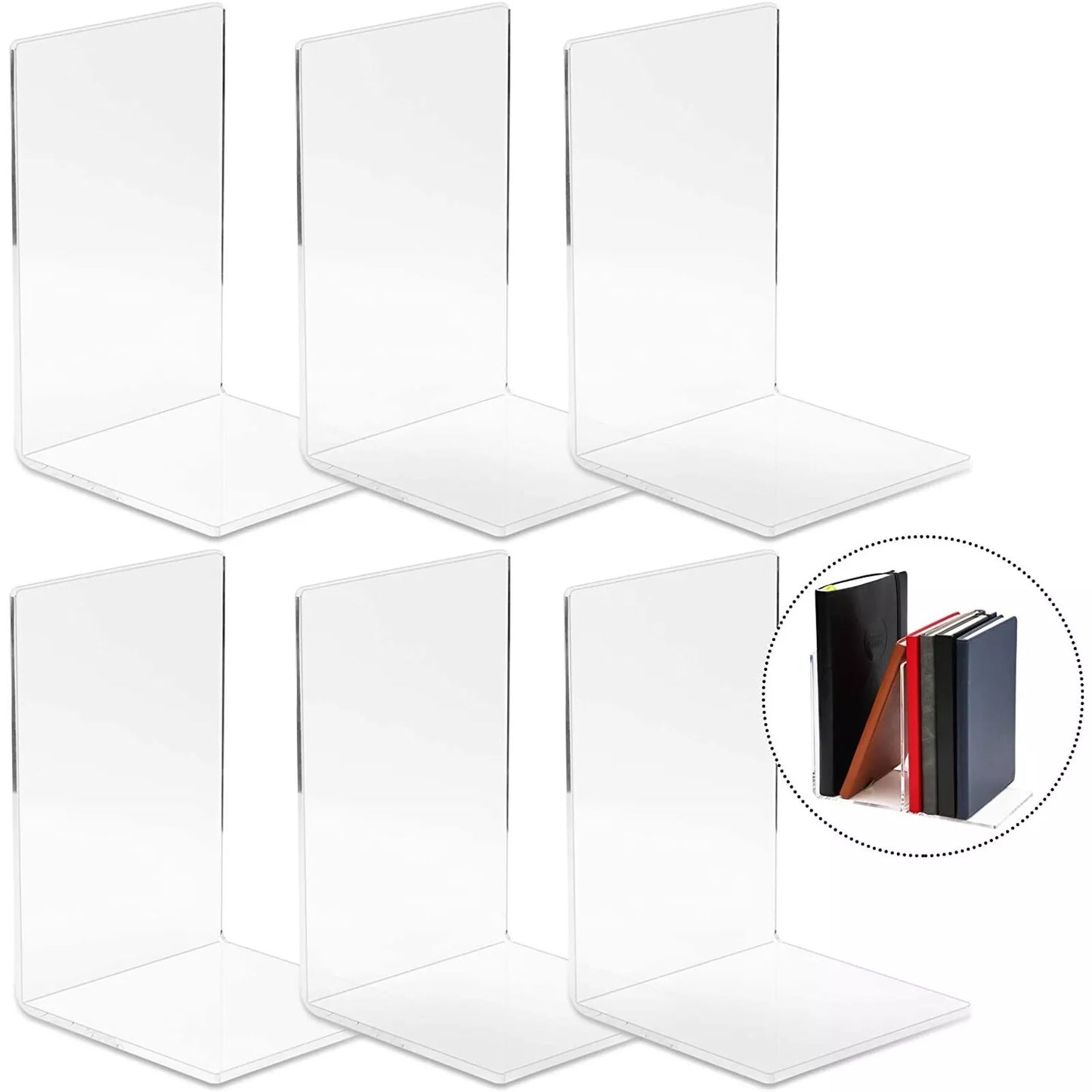 6-Pack Acrylic Bookends for Shelves