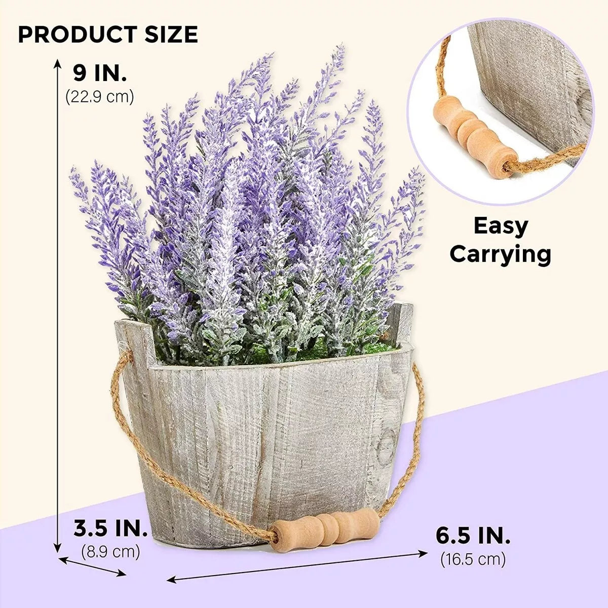 Artificial Lavender Plant in Rustic Wooden Box