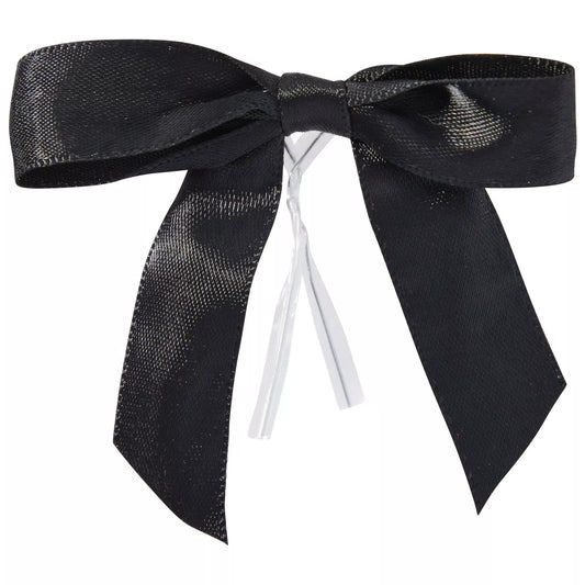 100-Pack Black Twist Tie Bows Pre-Tied Satin Ribbon