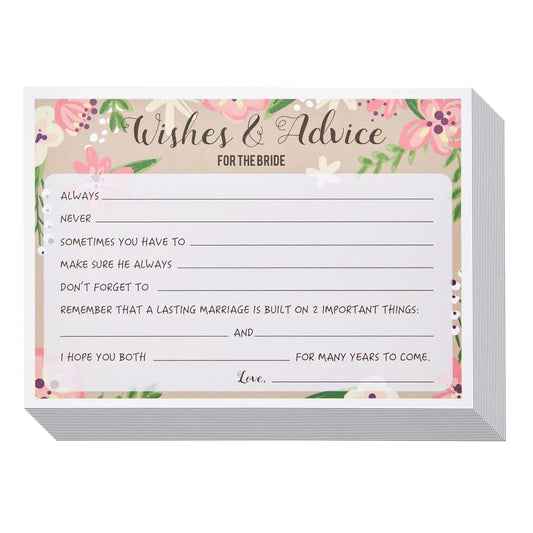 50-Pack Floral Wedding Advice Cards for Bride, 5x7 Inch