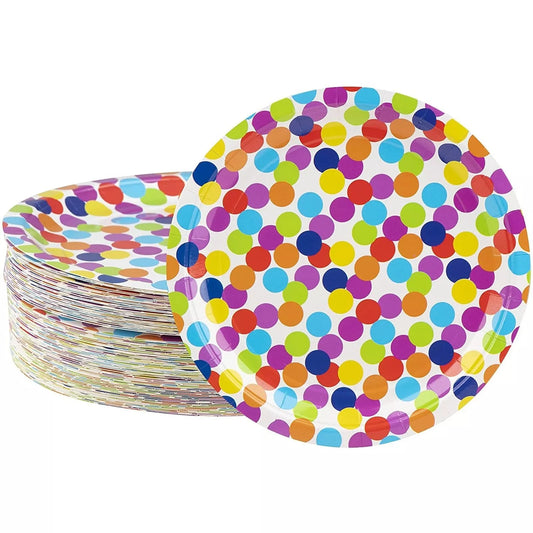 80-Count Polka Dot Paper Disposable Plate for Girls Birthday Party Bridal Shower