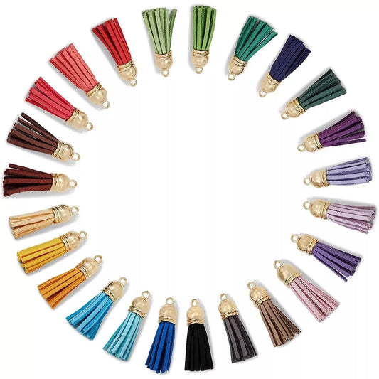 50-Piece Leather Tassel Keychain Set, 0.4 Inch, 25 Colors