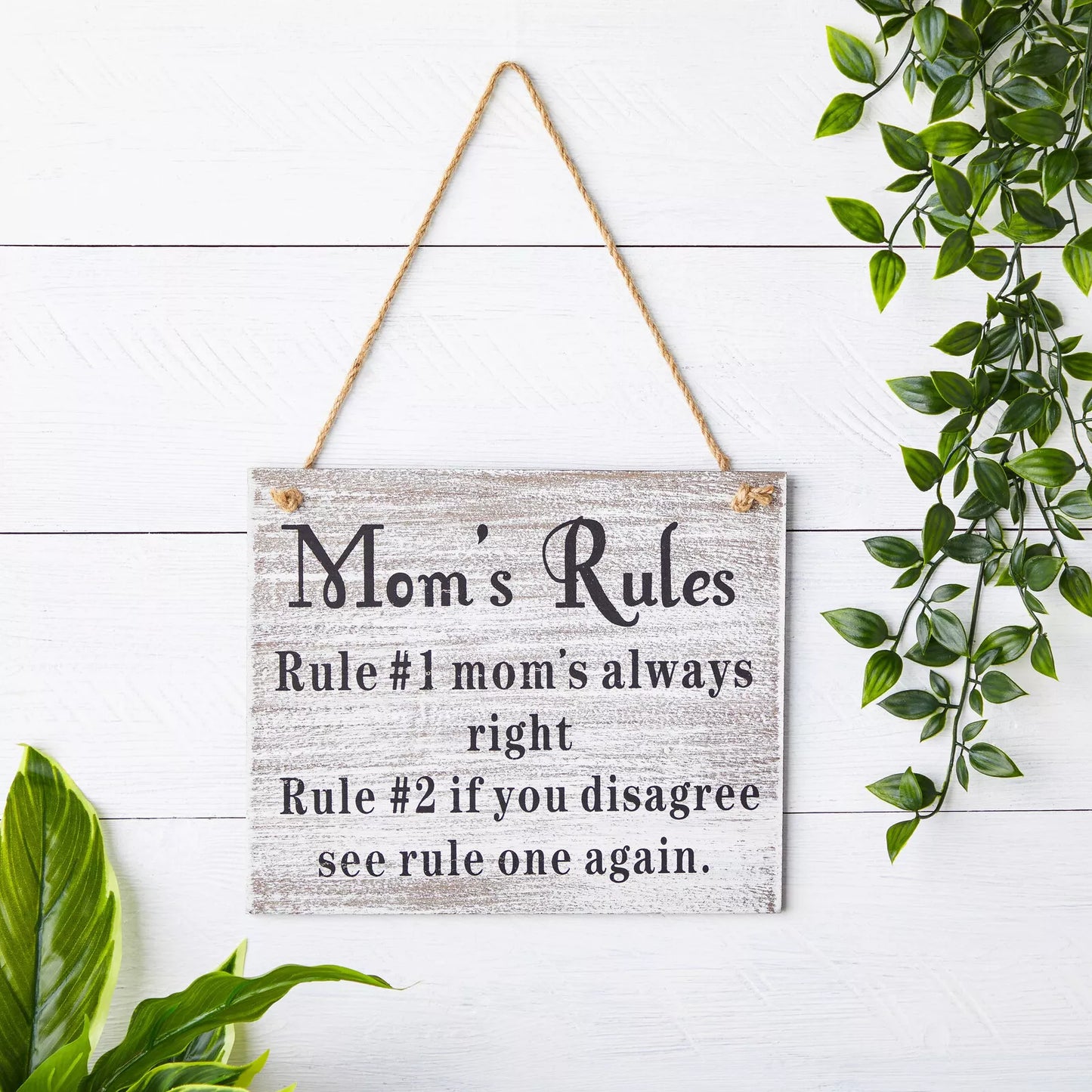 Hanging Mom's Rules Wood Wall Sign Coffee Color 9.5x1 x1-Inch