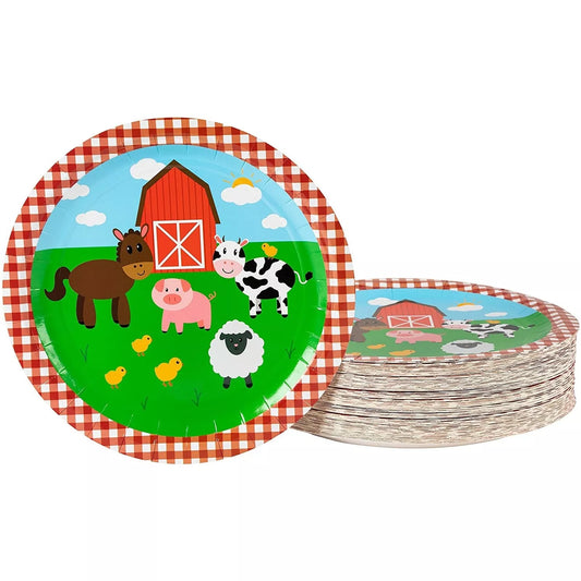 80-Pack Disposable Paper Plates, Farm Animals Party Supplies for Dinner, 9"x9"