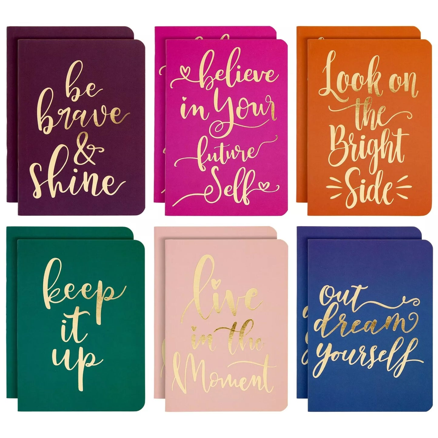 12 Pack Inspirational Notebooks with 56 Lined Pages, 6 Gold Foil Designs, 4x5.6"