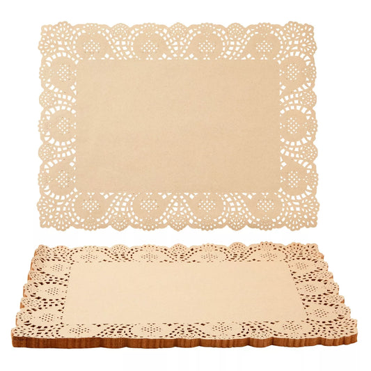 100-Pack Brown Disposable Placemats - Lace Paper Doilies for Table, 15.5x12"