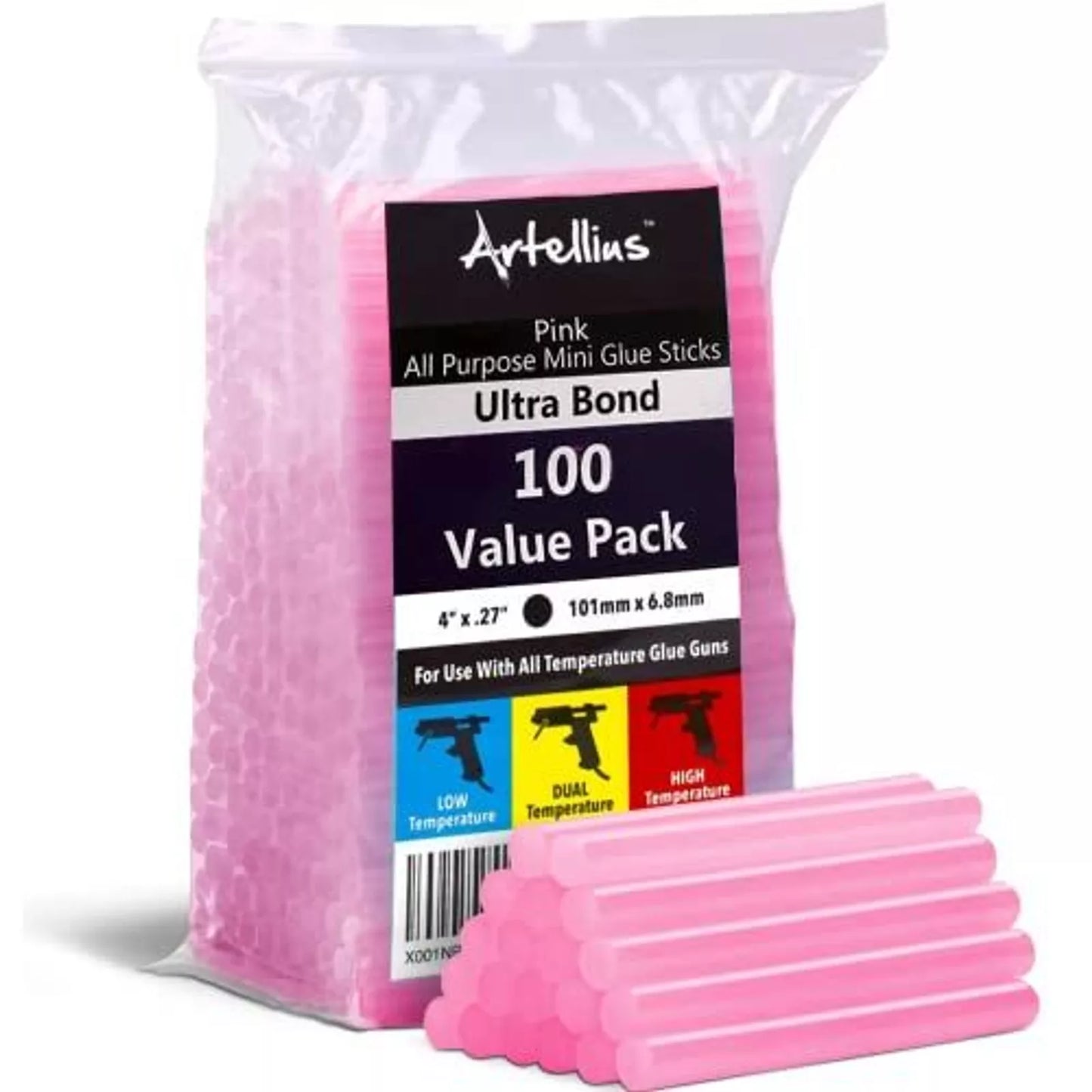 100-Pack Hot Glue Sticks Ultra Bond Hot Melt, Pink Glitter