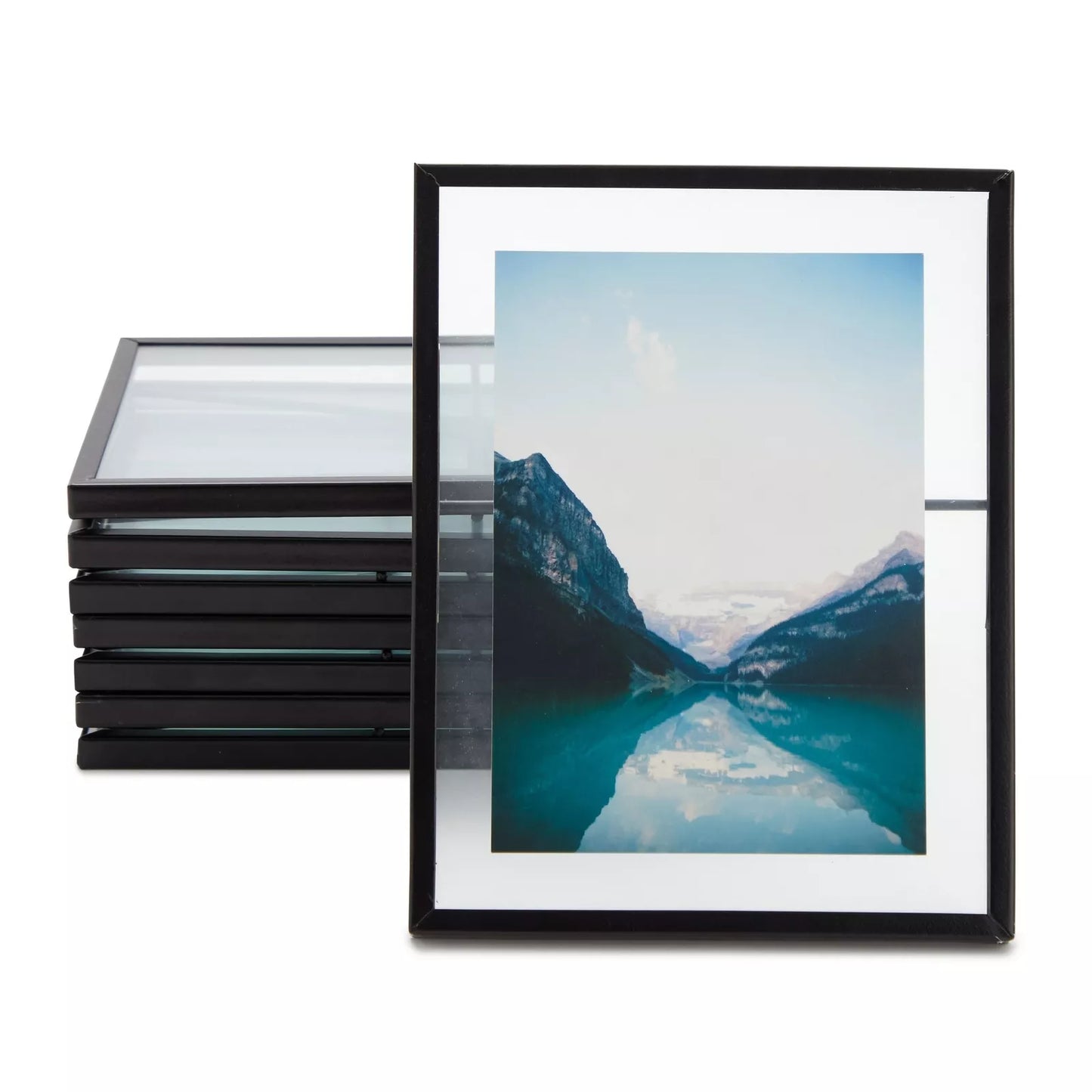 8 Pack Glass Floating Photo Frames with Black Pressed Flowers