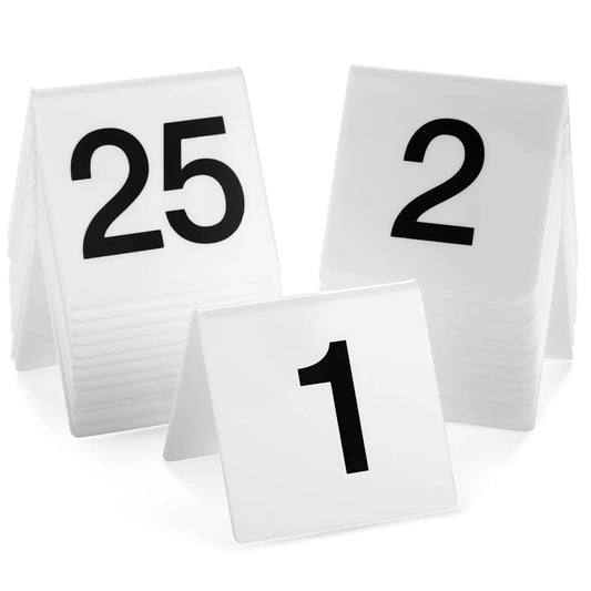 25 Acrylic Table Numbers - 1-25, Plastic Tent Cards, 3 x 2.75 in