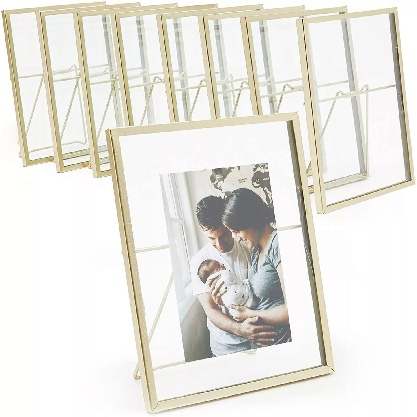 8-Pack Gold 5x7 Floating Glass Picture Frames