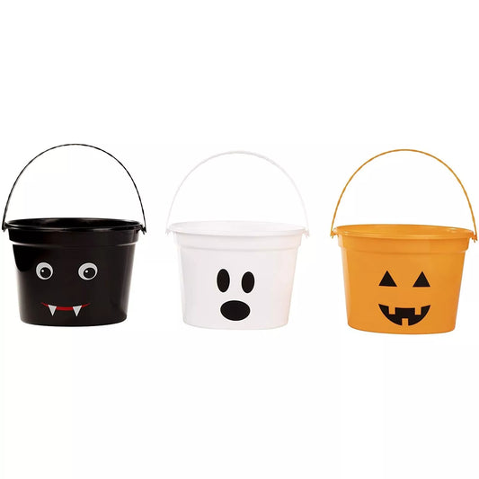 3 Pack Halloween Trick or Treat Bucket with Handle for Candy, Multicolor, 8x6 In