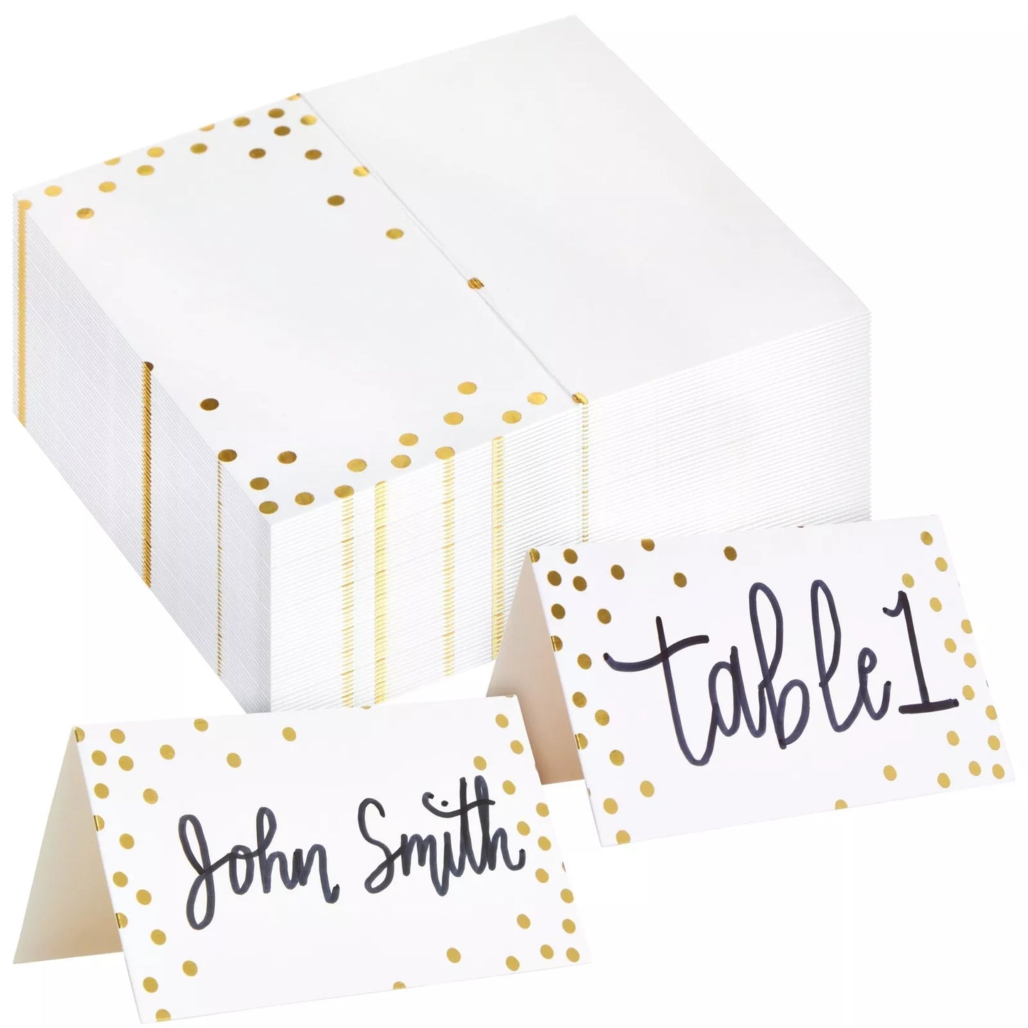 100 Pack Wedding Name Place Cards - Gold Polka Dot, 2 x 3.5 in