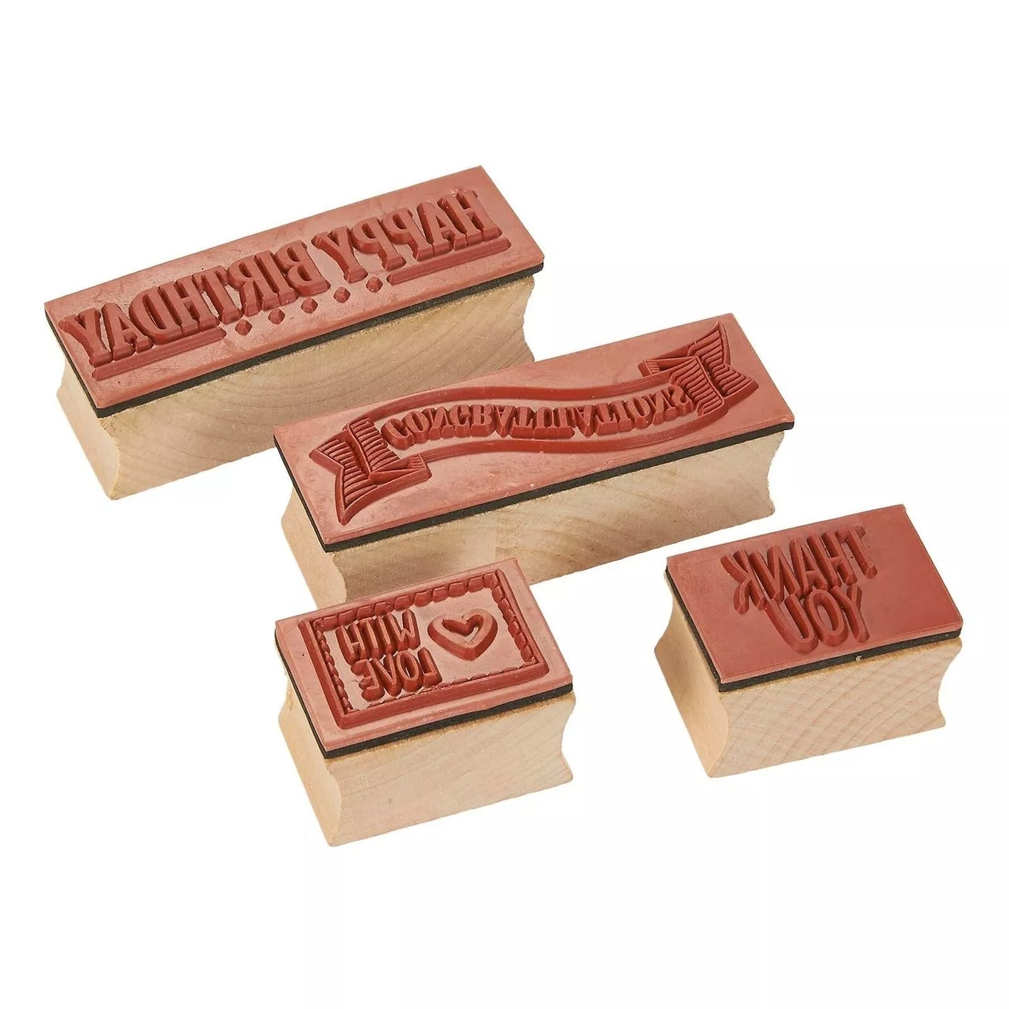 4-Piece Card Making Stamps Set, Wood Mounted Rubber Stamps