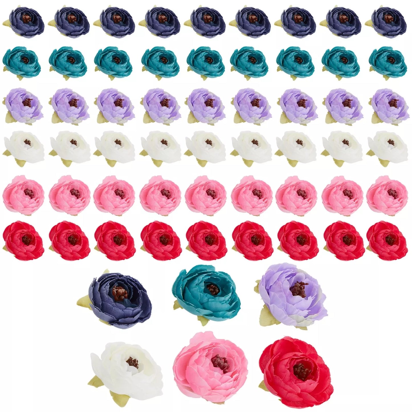 60 Valentine's Day Artificial Peony Flower Heads, 1.6 Inch