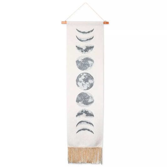 Bohemian Moon Phase Tapestry White 12x49-Inch