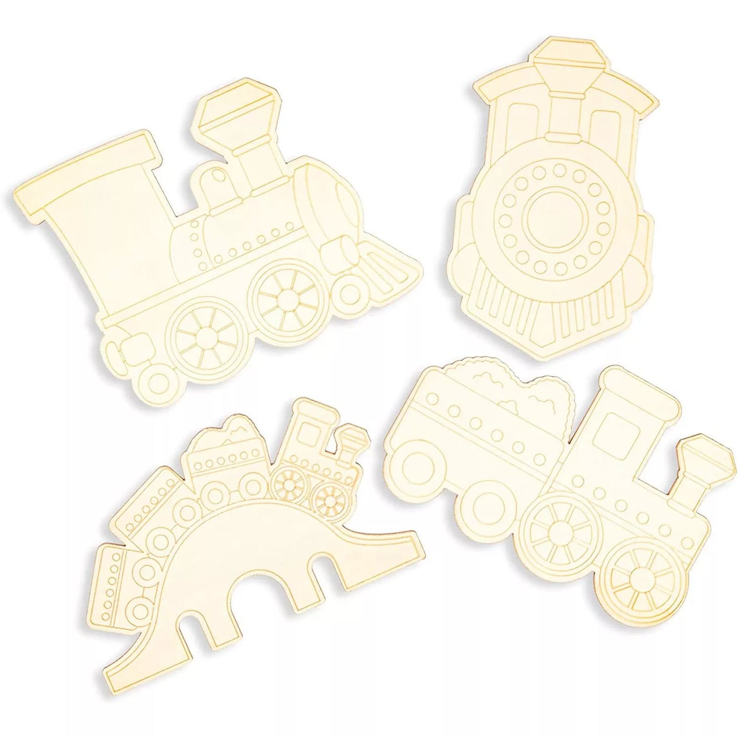 24-Pack Unfinished Wood Train Cutout Ornaments