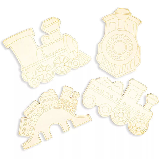 24-Pack Unfinished Wood Train Cutout Ornaments