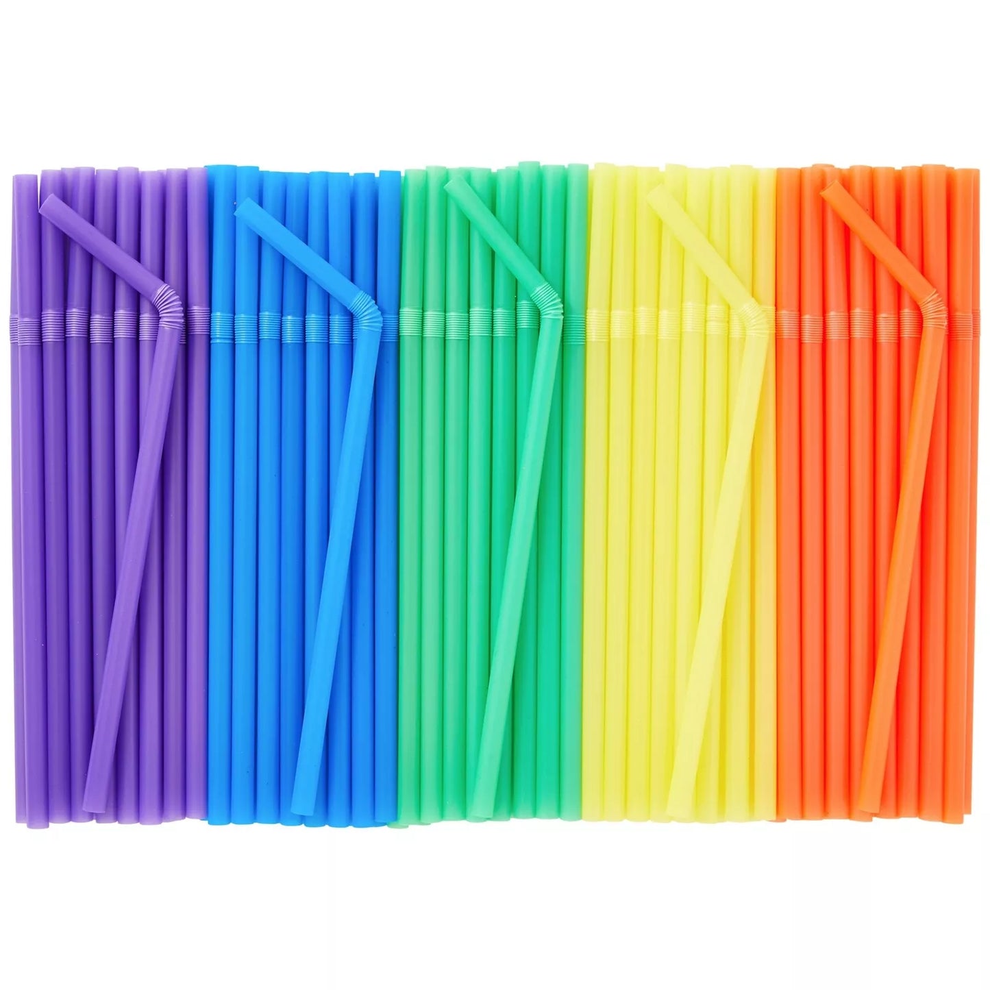 Flexible Plastic Drinking Straws - 300 Pack, 5 Colors, Disposable