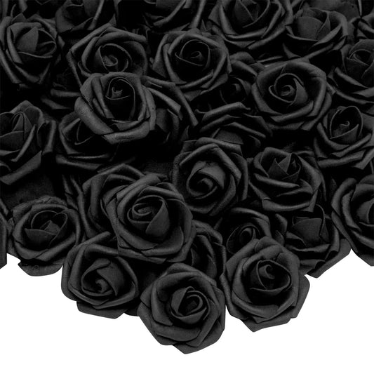 100-Pack Black Artificial Flowers - Bulk Stemless Fake Foam Roses for Crafts, 3"