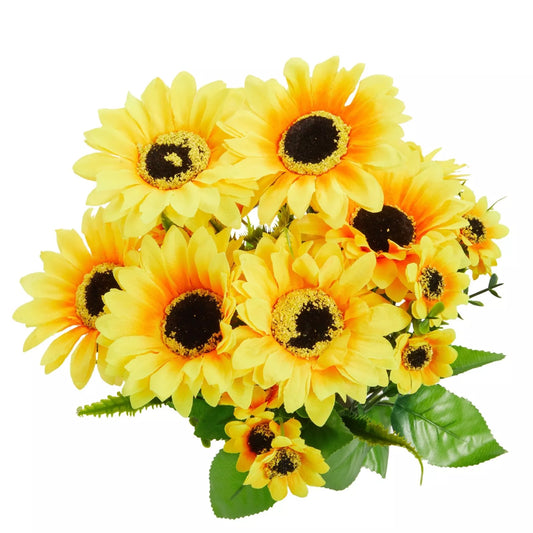 2 Bunches Yellow Artificial Sunflowers with Stems, 13.5 Inch