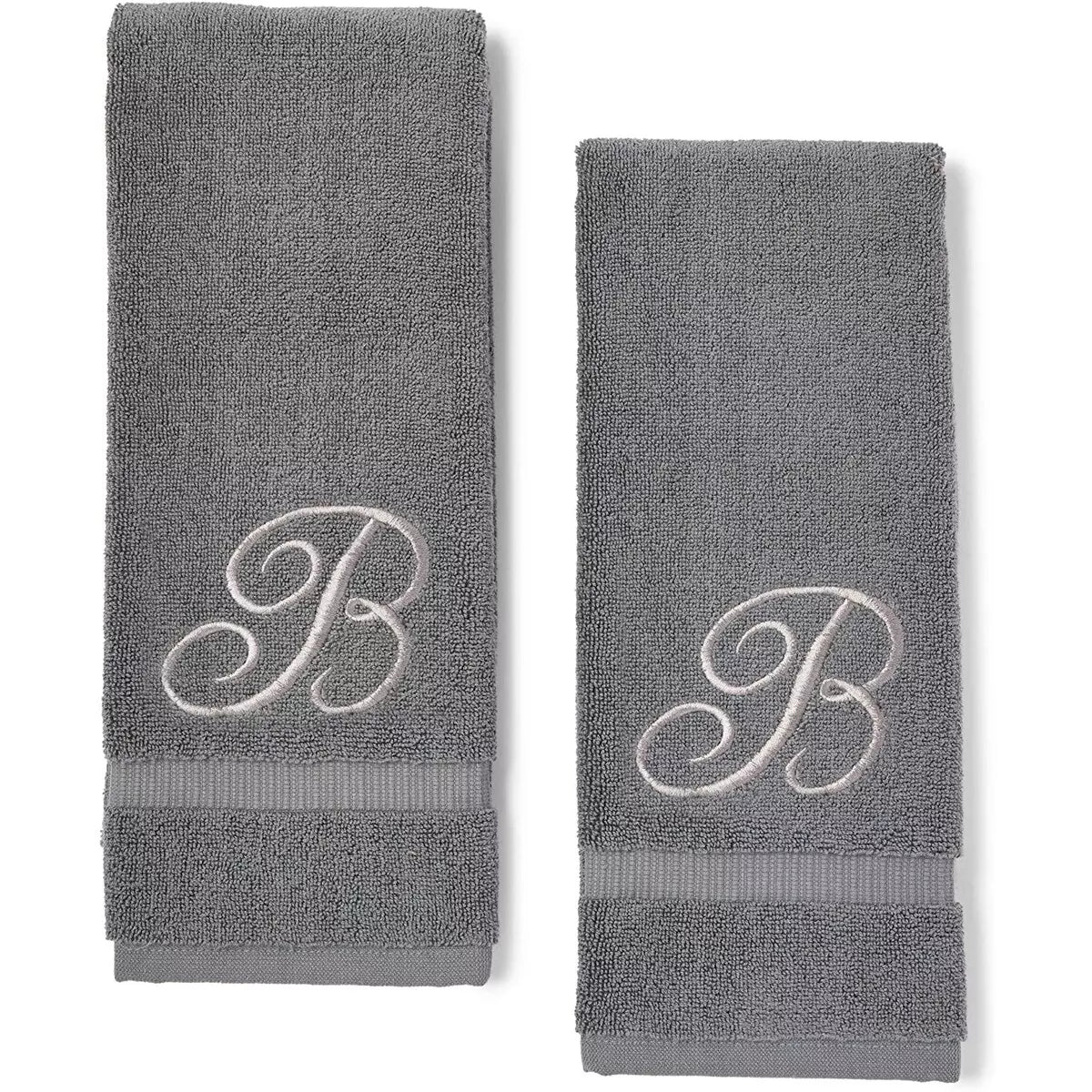 2 Pack Letter B Monogrammed Hand Towels, Silver Embroidered Initial B, 16x30 in