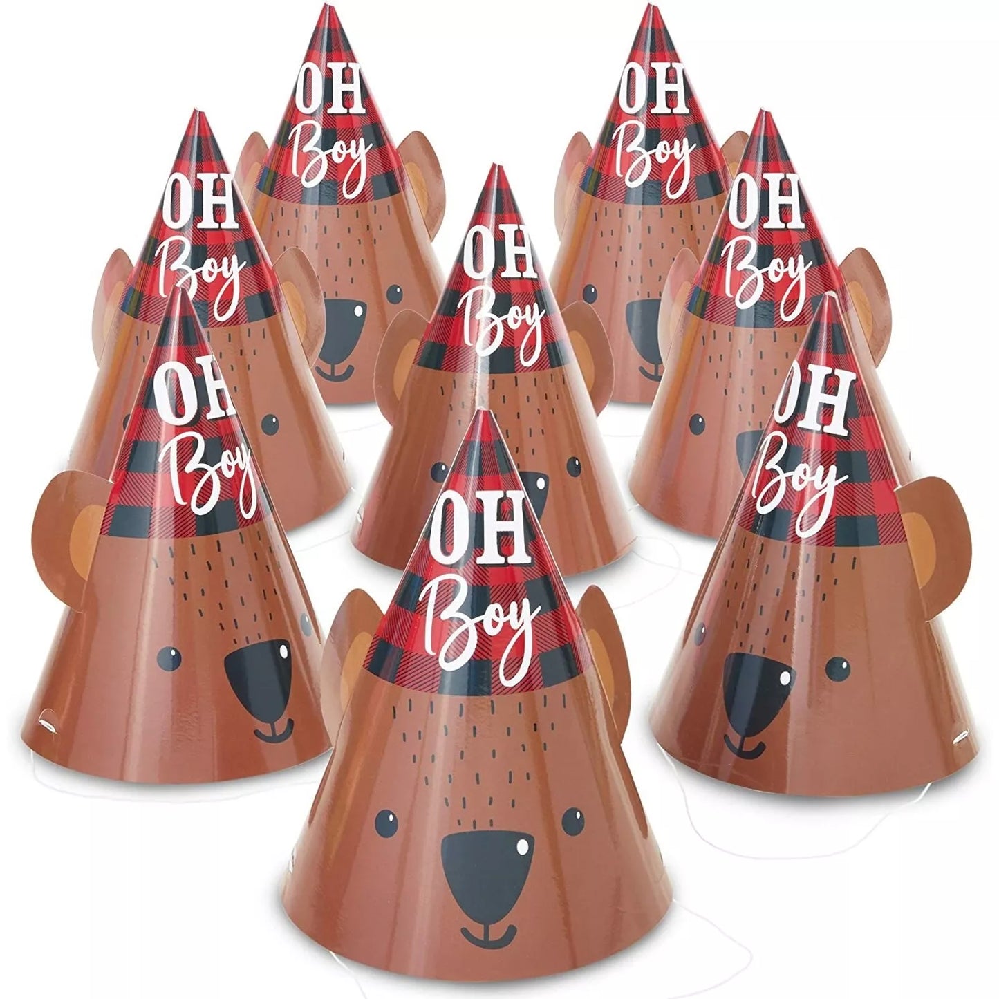 Buffalo Plaid Oh Boy Party Hats for Baby Showers (4.75 x 7 in, 24 Pack)