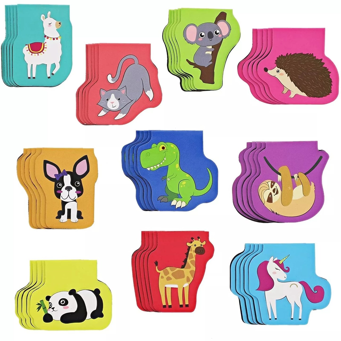 50-Pack Magnetic Bookmarks Clips for Kids - 10 Animal Designs, 1.7x1.7 Inches, Bulk