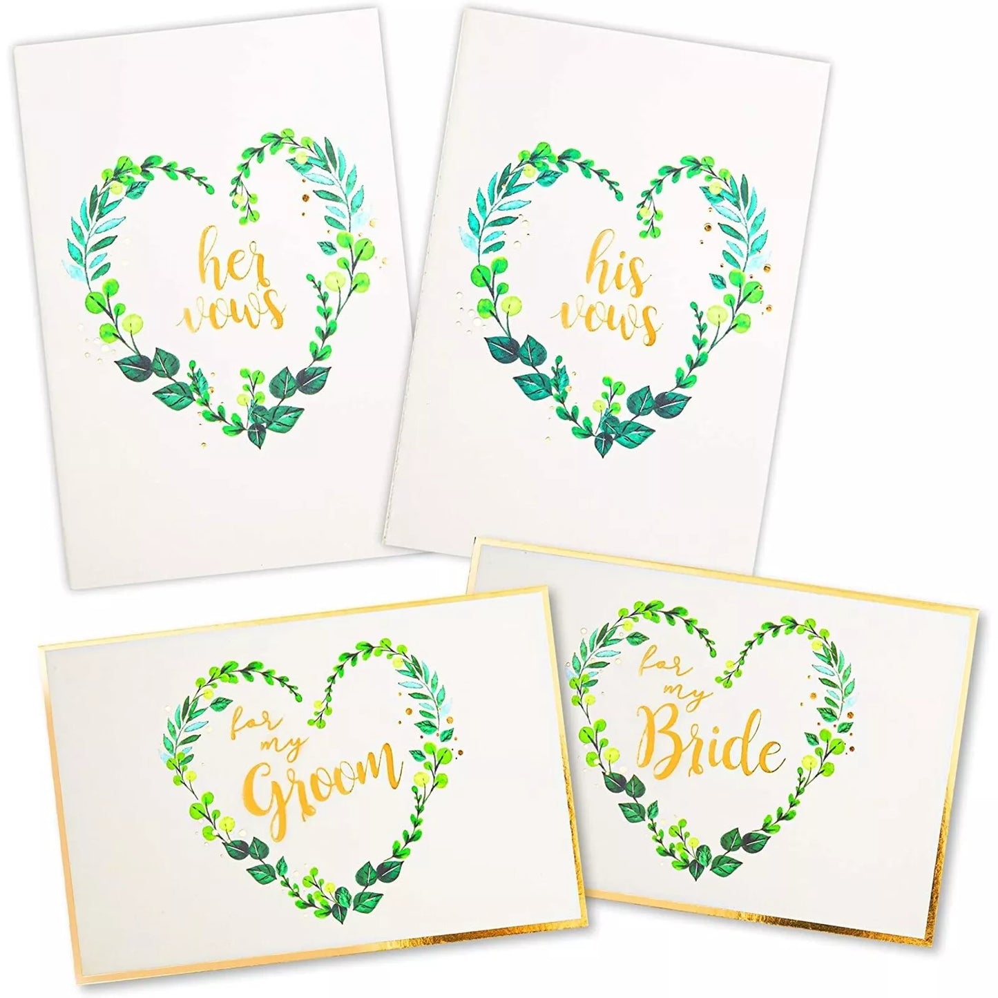 Wedding Vow Books with 2 Greeting Cards - Gold Foil, 4 Pieces