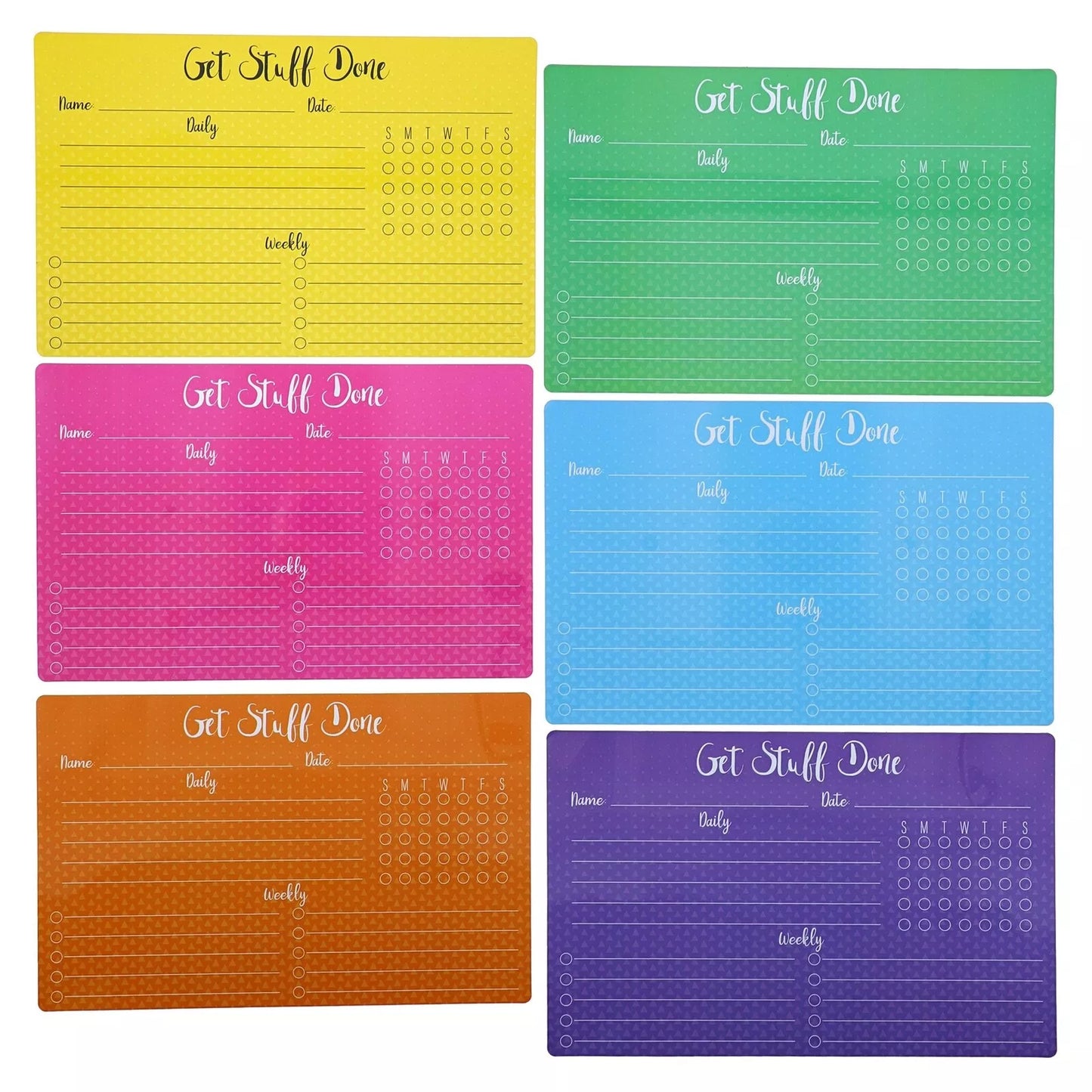 6 Pack Dry Erase Chore Chart for Kids Adults in 6 Colors, Weekly Daily 12x7.5”