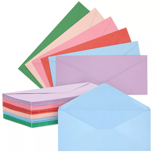 96-Pack #10 Colored Business Envelopes, Gummed Seal, 6 Colors