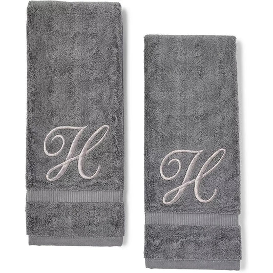 2-Pack 16x30 Monogrammed Hand Towels with Silver Embroidered Initial H