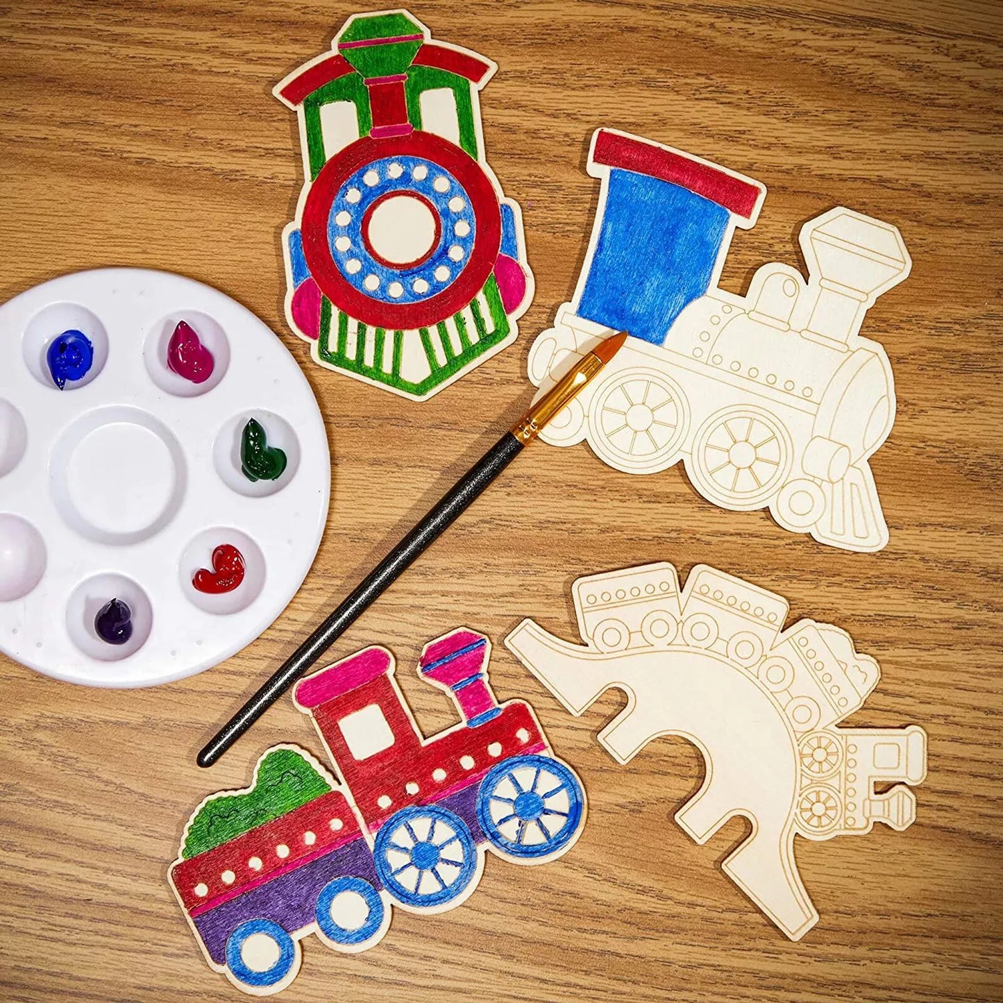 24-Pack Unfinished Wood Train Cutout Ornaments